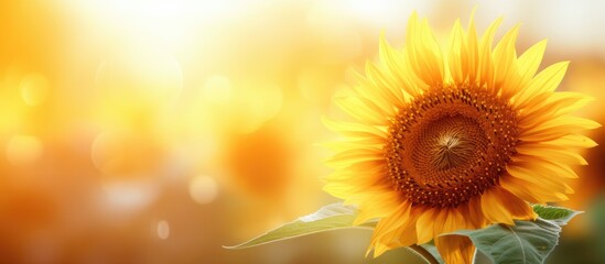 A close up shot of a radiant sunflower in full bloom with a vibrant solar flare in the background Ample space for copy or text