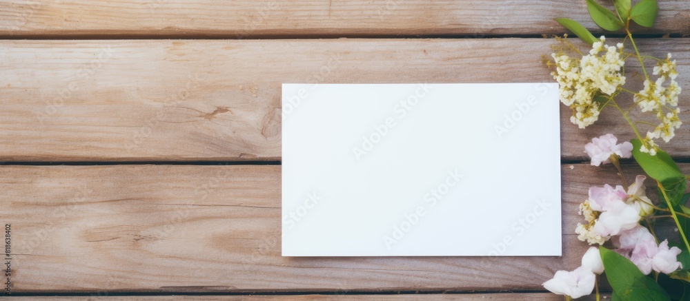 Poster A copy space image featuring a blank note and polaroid sitting on wooden planks adding a touch of summer vibes