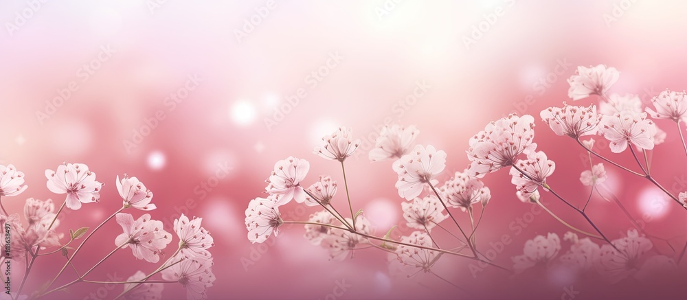 Poster close up image of blurred pink floral background with gypsophila flowers offering a copy space for c