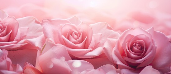 A stunning image featuring a pink rose background with scattered petals Perfect for adding text elements. Creative banner. Copyspace image
