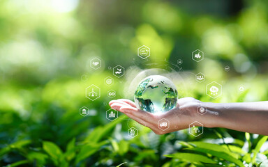 Green technology or Environmental technology to Sustainable development goal (SDGs) concept. Hands...