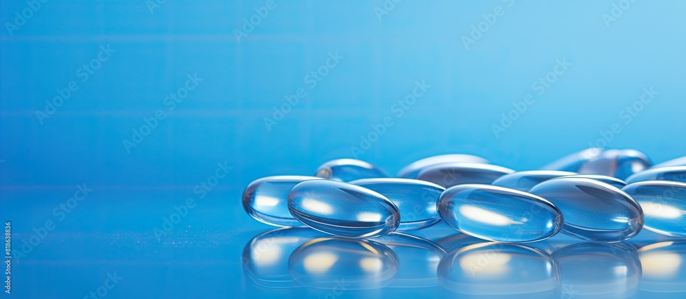 Poster copy space image of a few omega 3 capsules contrasted against a vibrant blue background