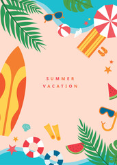 Poster Design with Summer Resort Beach Scenery