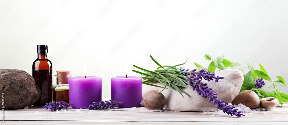 Poster healing spa treatments on a white background representing the concept of relaxation with a copy spac