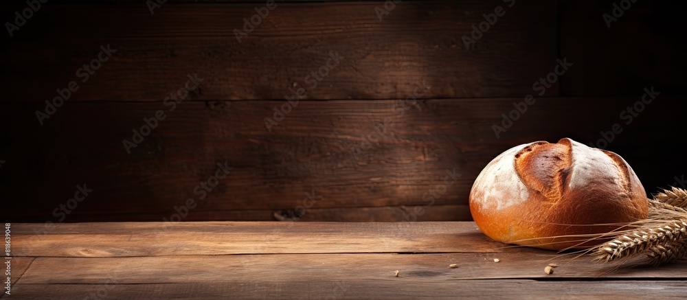 Aufkleber an image of bread is positioned on a weathered wooden floor leaving ample space for other elements