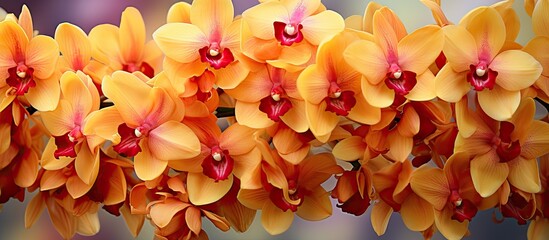 Yellow red vanda orchids gathered together creating a stunning display Capture their beauty with a copy space image