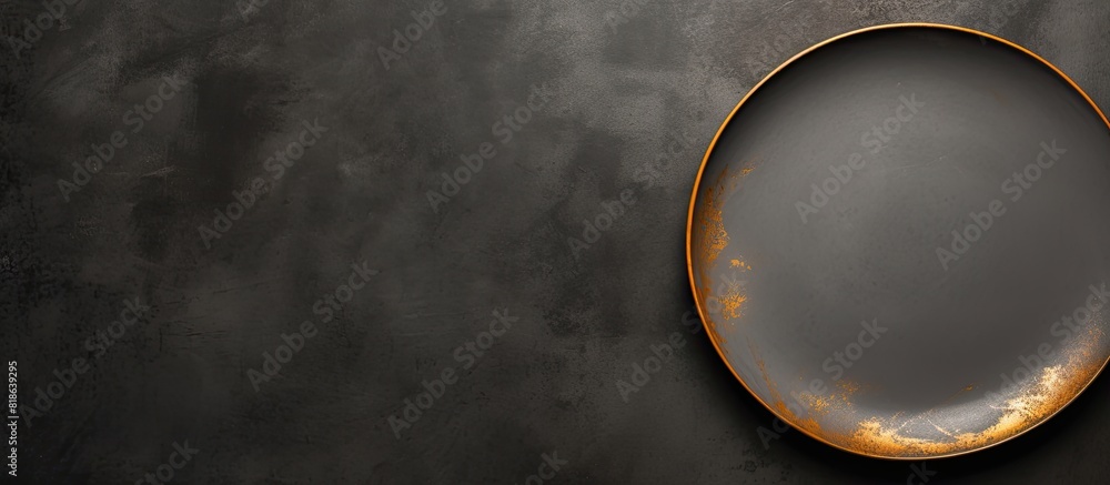 Poster a round ceramic plate sits alone on a dark textured concrete background it s a simple image with cut