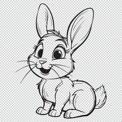 Simple line art bunny mascot logo icon design, black vector illustration on transparent background