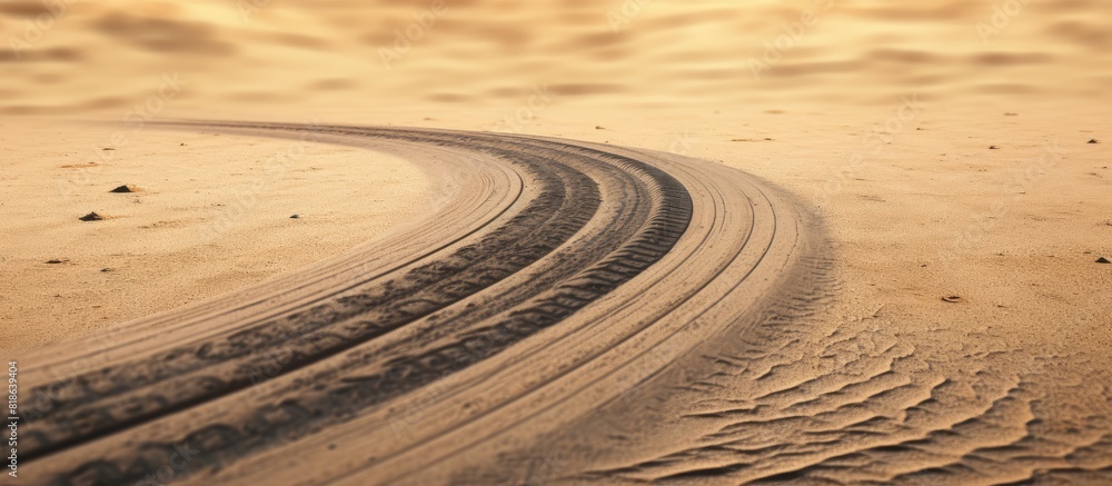 Aufkleber Beautiful background with a wheel track in the sand texture perfect for adding text with copy space