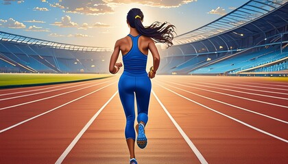 olympic games, female athlete wearing a top running on athletics track