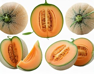 Cantaloupe Collection: Multiple Views of Sliced Halved Melon Fruit