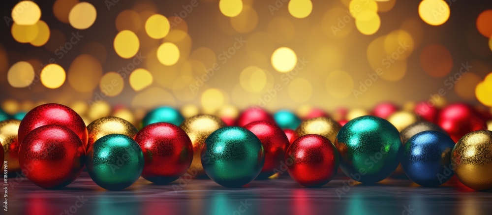 Poster colorful christmas balls arranged on a background with copy space image