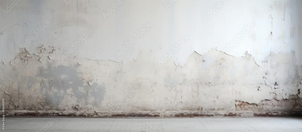 Poster the aged white wall is adorned with peeling paint and damp marks creating an intriguing copy space i