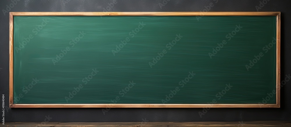 Poster a panoramic blackboard with a smooth green surface perfectly sized for banners and featuring ample c