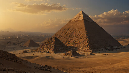 The image shows the Giza pyramid complex in Egypt.


