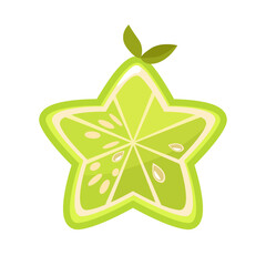 Cute Green lime Slices. Star-shaped half a Lime