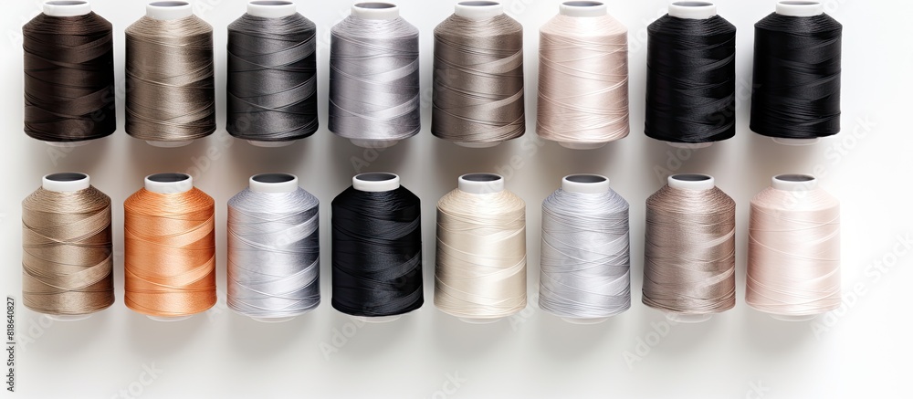 Aufkleber a close up top view of a set of sewing threads on a white background displaying a gradient of gray c
