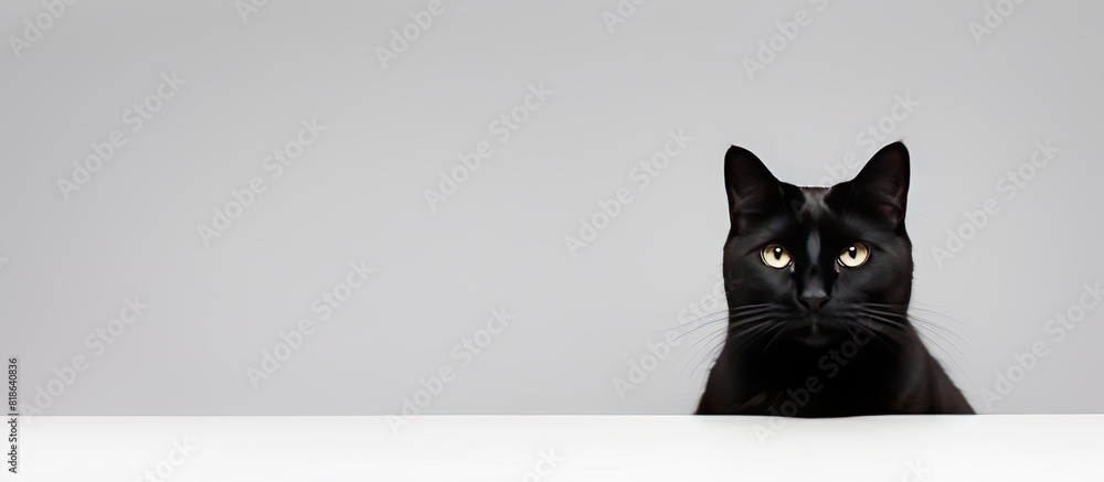 Poster The black cat stands out against the blank white backdrop creating a striking image with plenty of copy space