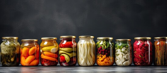 Copy space image of delicious pickled vegetables displayed on a gray table Plenty of room for...