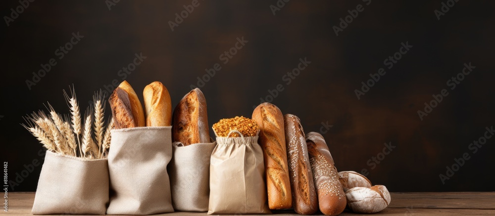 Fototapete an eco friendly paper bag holds a variety of breads rye wheat and baguette creating an appealing cop