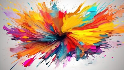 Explosion of vibrant fluid paint splashes on white background. Colorful watercolor bursting and splashing motion with separated white background. Artistic concept for creativity color dynamic. AIG35.