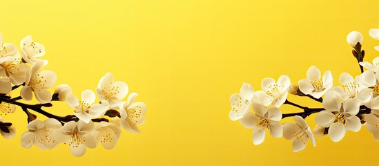 A yellow background with cherry flowers provides a copy space image