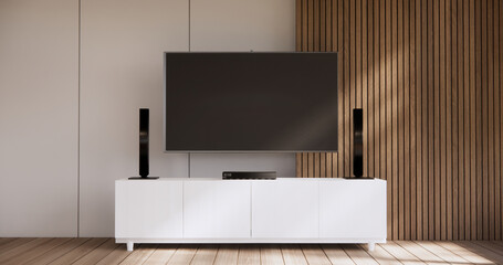 Mock up Cabinet wooden design on modern living room
