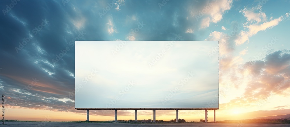 Poster Sunset provides the backdrop for a blank billboard against a cloudy sky creating an ideal copy space image