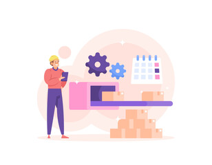 production management. Manage production equipment and supervise the production process. carry out planning and control. set a product manufacturing schedule. illustration concept design. graphic 