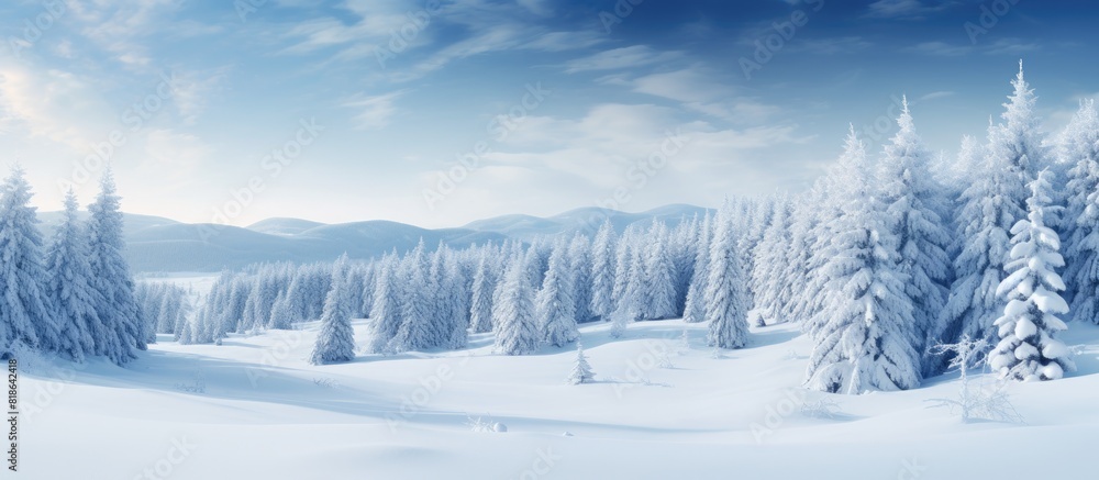 Aufkleber a magical holiday scene with snowy fir trees and a winter landscape is set for a christmas backgroun