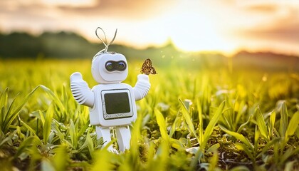 Nature's Wonders: A Cute Robot's Discovery in the Field
