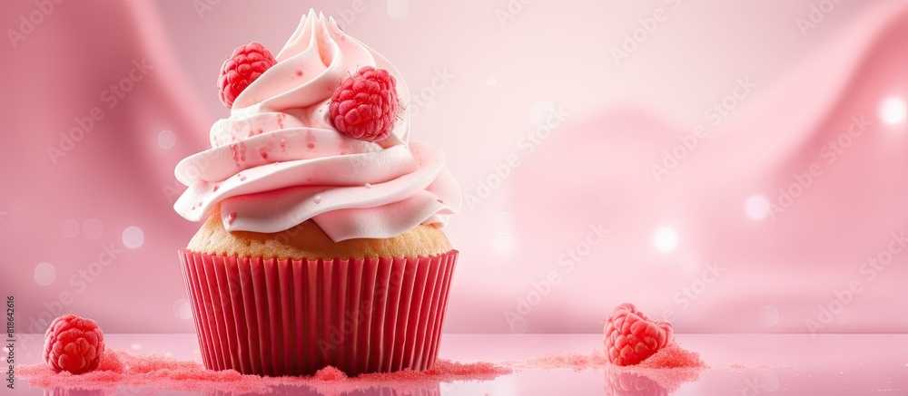 Poster color background image featuring a delectable cupcake. creative banner. copyspace image