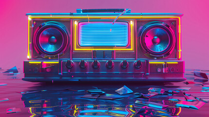 Fototapeta premium Bright, colorful, retro 3D Boombox illustration. 
