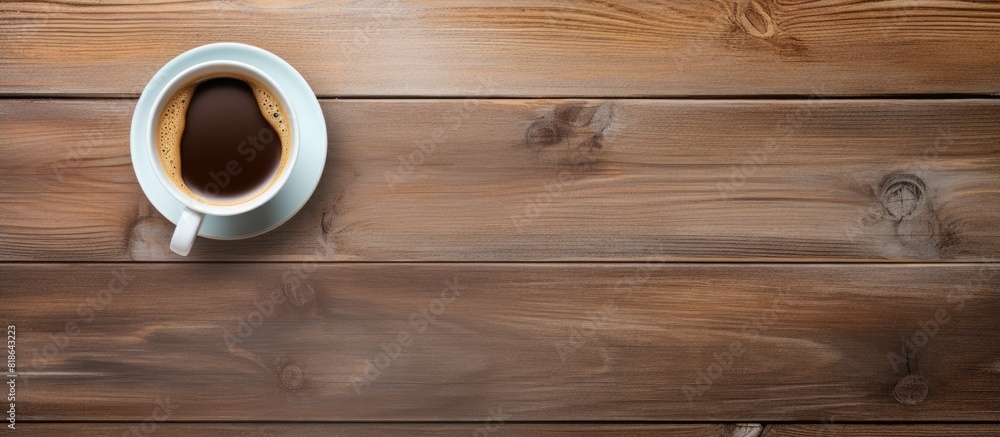 Fototapete a top down view of an office desk displaying a cup of coffee with ample copy space for a flat lay im