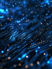 technology abstract background with circuit diagram elements, in the style of light black and indigo, luminous shadows, bokeh, angular. generative AI.