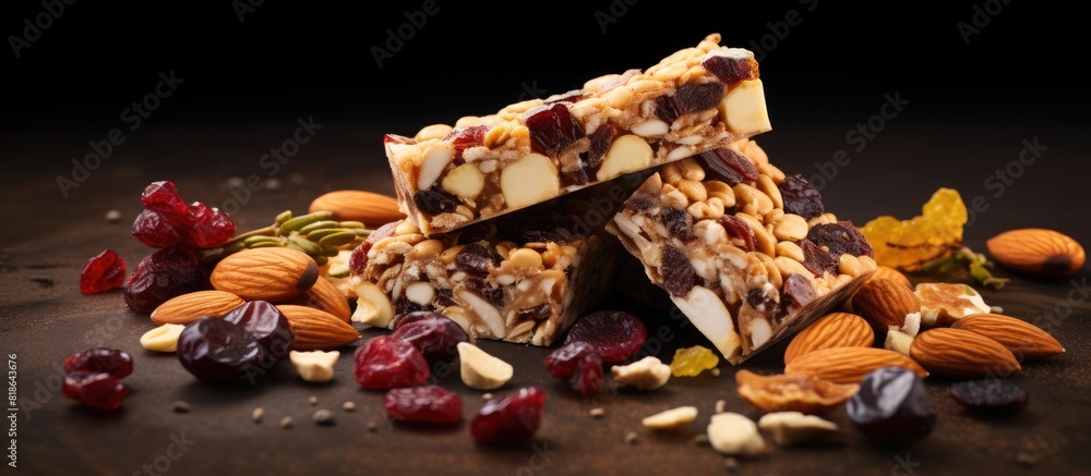 Poster copy space image of nutritious cereal and muesli protein bars a delicious and wholesome option for a