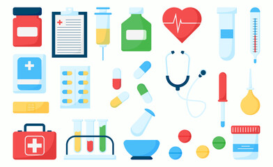 Healthcare first aid kit medical equipment icon sticker medicine collection illustration