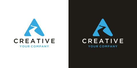 Abstract river creek path or road,, letter A logo design Inspiration