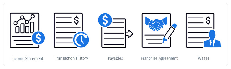 A set of 5 Banking icons as income statement, transaction history