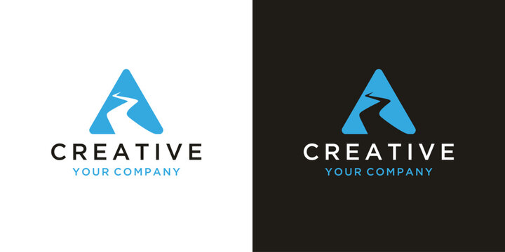 Abstract river creek path or road,, letter A logo design Inspiration