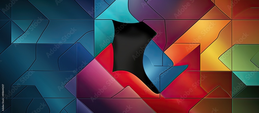 Poster A puzzle with a Tangram design featuring a question mark shape and space to add an image. Creative banner. Copyspace image