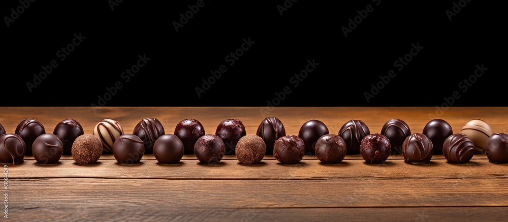 Aufkleber a line of delectable chocolate candies arranged on a rustic wooden table allowing room for a copy sp