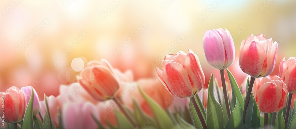 Poster Spring background with fresh tulips and copy space image
