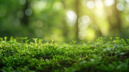 Obraz premium Greenery Emerging from Moss-Covered Soil