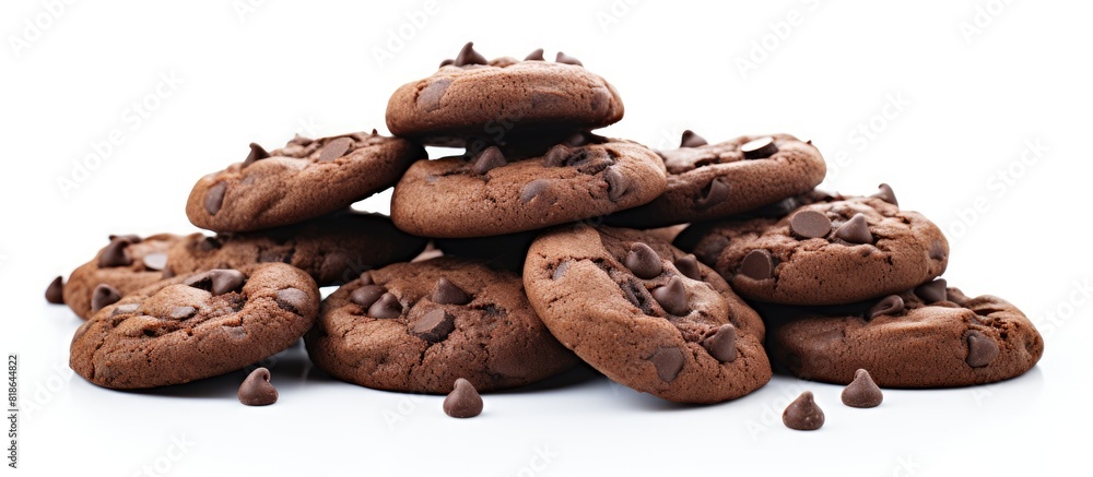 Poster a copy space image of chocolate cookies against a white background