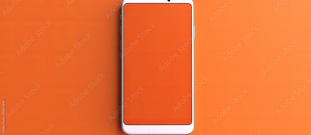 Poster copy space image of a modern smartphone mockup with a blank display placed on an orange background