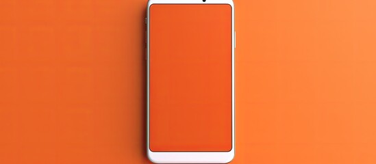 Copy space image of a modern smartphone mockup with a blank display placed on an orange background