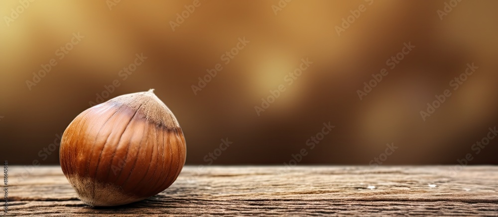 Poster A healthy concept showcasing a hazelnut placed on a wooden background with ample copy space for additional content