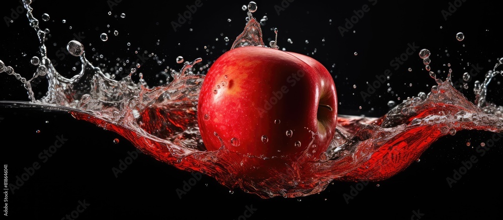 Aufkleber a photo of an apple is retouched to show it dropping into juice creating a splash of red water it re
