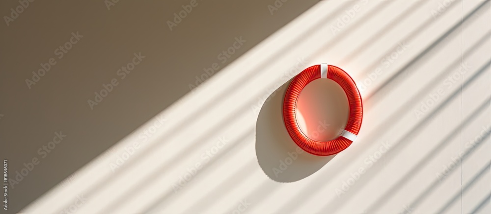Poster a life saving rubber ring in white with a red line hangs on the wall creating a beautiful play of li